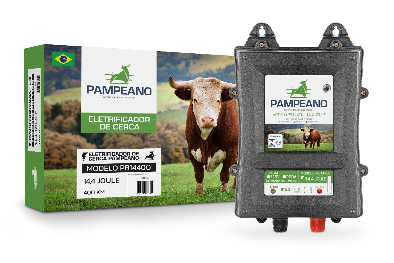 Eletrificador de cerca Pampeano modelo PB14400 — 14,4 joules, 400 km